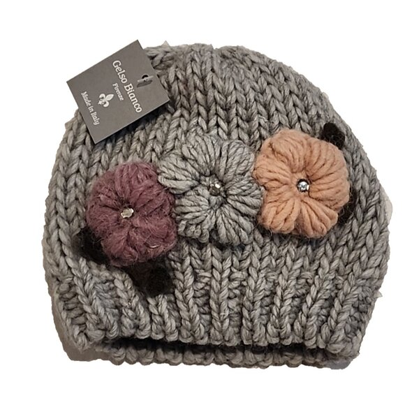 GELSO BIANCO Hand Made in Italy Womens Gray Knitted Beanie Hat Wool Alpaca knit - Picture 1 of 4